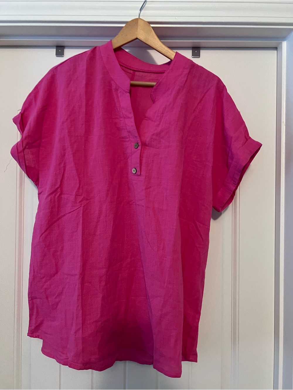 Fuchsia Short Sleeve Henley Tunic Top